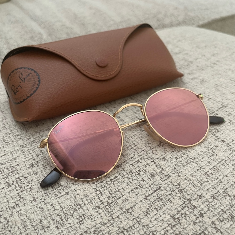 Ray-Ban Round Metal Flash Lenses Sunglasses | Rose Gold